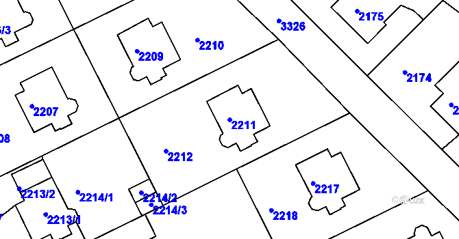 Parcela st. 2211 v KÚ Michle, Katastrální mapa