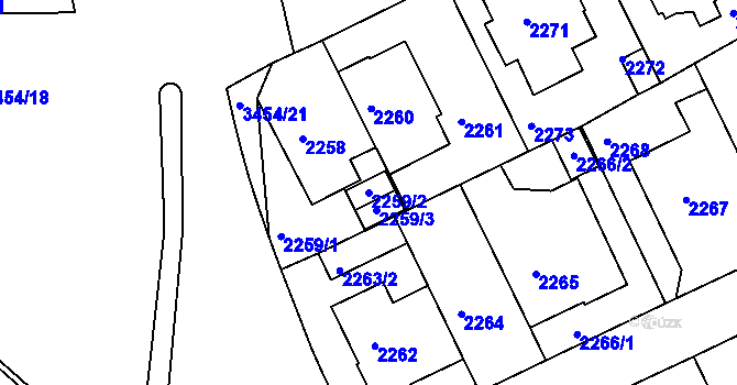 Parcela st. 2259/2 v KÚ Michle, Katastrální mapa