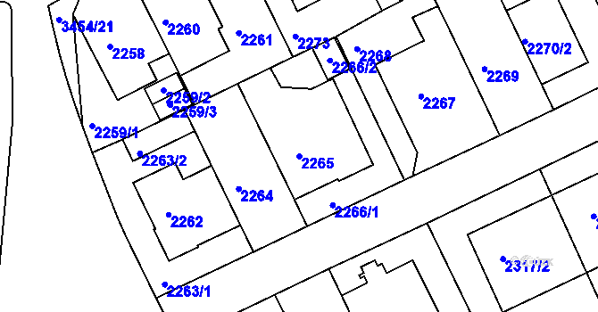 Parcela st. 2265 v KÚ Michle, Katastrální mapa