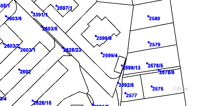 Parcela st. 2599/4 v KÚ Michle, Katastrální mapa