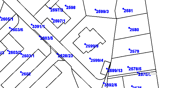 Parcela st. 2599/9 v KÚ Michle, Katastrální mapa