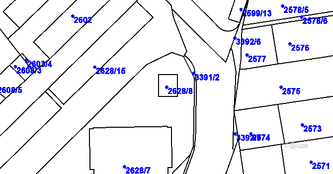 Parcela st. 2628/8 v KÚ Michle, Katastrální mapa