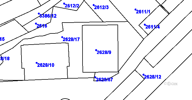Parcela st. 2628/9 v KÚ Michle, Katastrální mapa