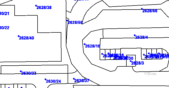 Parcela st. 2628/16 v KÚ Michle, Katastrální mapa