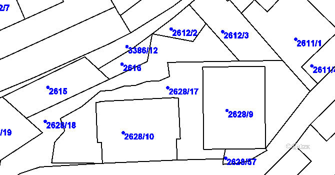 Parcela st. 2628/17 v KÚ Michle, Katastrální mapa