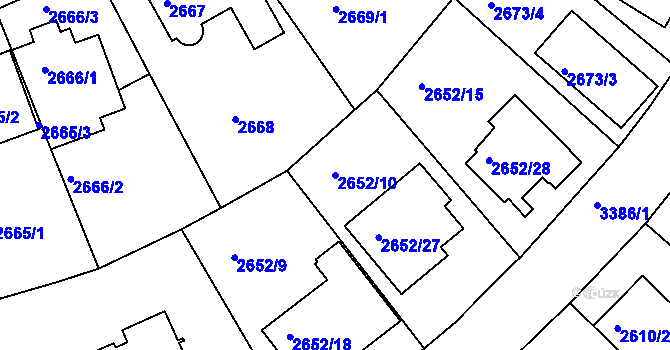 Parcela st. 2652/10 v KÚ Michle, Katastrální mapa