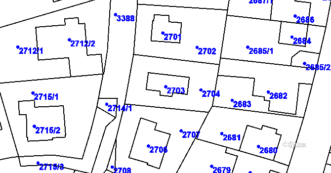 Parcela st. 2703 v KÚ Michle, Katastrální mapa