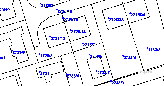 Parcela st. 2725/7 v KÚ Michle, Katastrální mapa