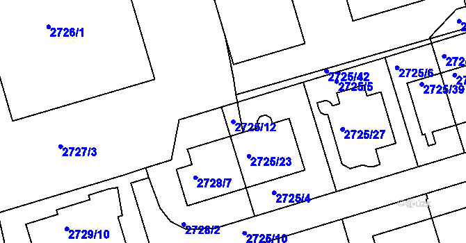 Parcela st. 2725/12 v KÚ Michle, Katastrální mapa