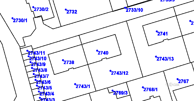 Parcela st. 2740 v KÚ Michle, Katastrální mapa