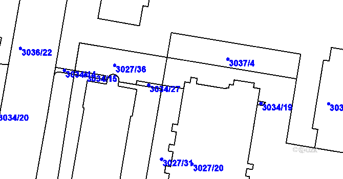 Parcela st. 3034/17 v KÚ Michle, Katastrální mapa