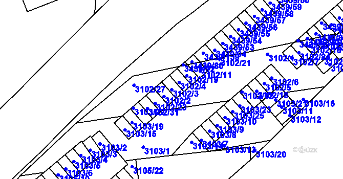 Parcela st. 3102/3 v KÚ Michle, Katastrální mapa