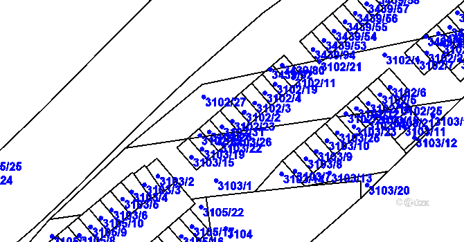 Parcela st. 3102/23 v KÚ Michle, Katastrální mapa