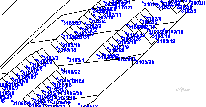Parcela st. 3103/7 v KÚ Michle, Katastrální mapa