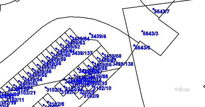 Parcela st. 3439/68 v KÚ Michle, Katastrální mapa
