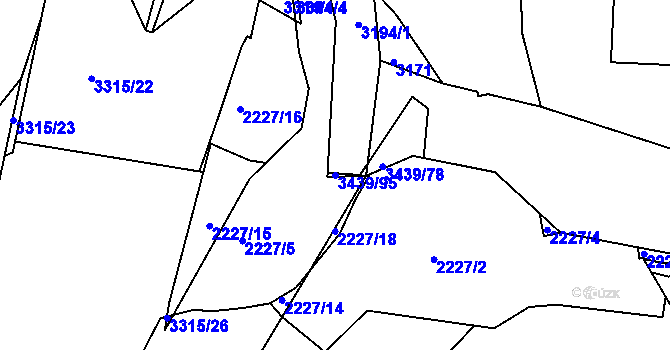 Parcela st. 3439/95 v KÚ Michle, Katastrální mapa