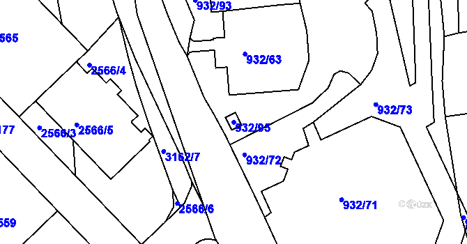 Parcela st. 932/95 v KÚ Michle, Katastrální mapa
