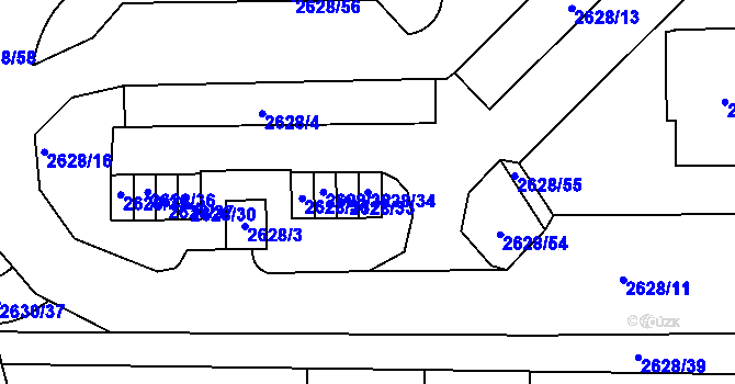 Parcela st. 2628/34 v KÚ Michle, Katastrální mapa