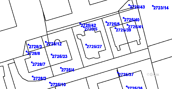 Parcela st. 2725/27 v KÚ Michle, Katastrální mapa