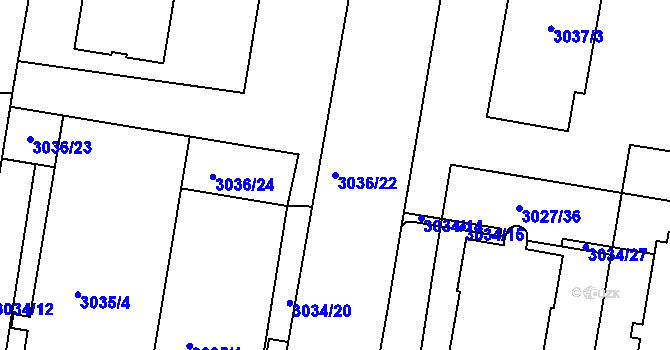 Parcela st. 3036/22 v KÚ Michle, Katastrální mapa