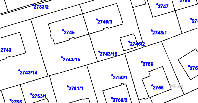 Parcela st. 2743/16 v KÚ Michle, Katastrální mapa