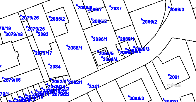 Parcela st. 2086/5 v KÚ Michle, Katastrální mapa