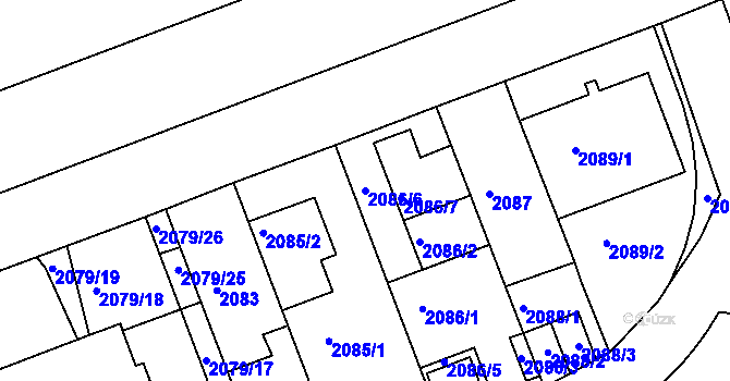 Parcela st. 2086/6 v KÚ Michle, Katastrální mapa