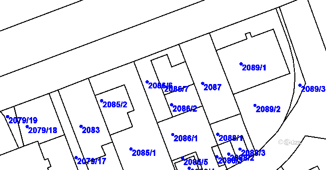 Parcela st. 2086/7 v KÚ Michle, Katastrální mapa
