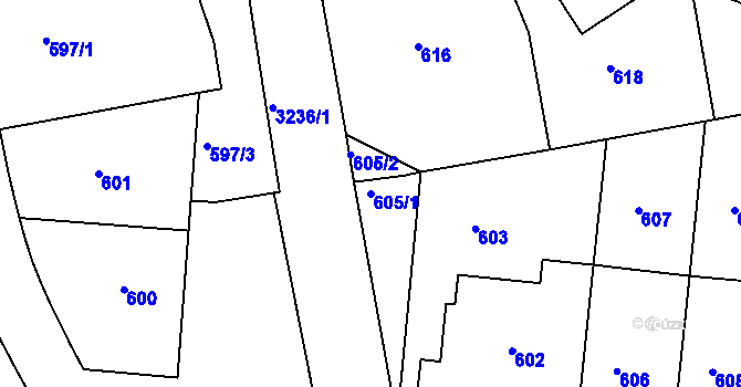 Parcela st. 605/1 v KÚ Michle, Katastrální mapa