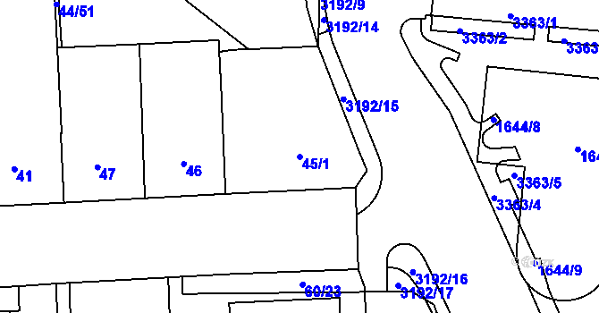 Parcela st. 45/1 v KÚ Michle, Katastrální mapa