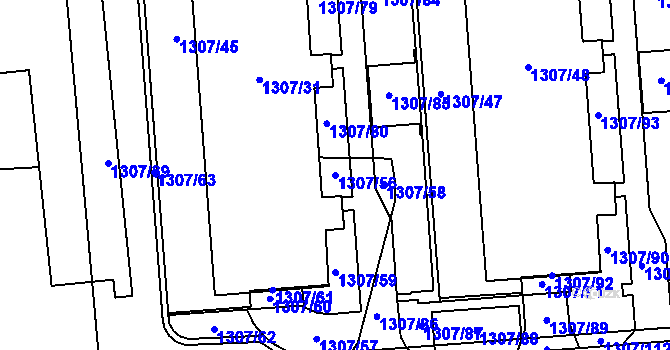 Parcela st. 1307/56 v KÚ Michle, Katastrální mapa