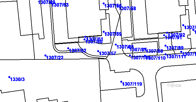 Parcela st. 1307/57 v KÚ Michle, Katastrální mapa