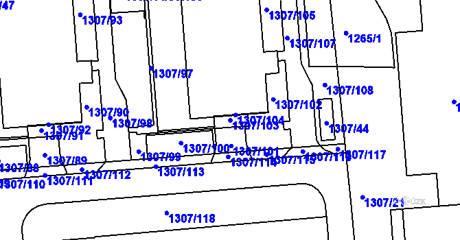Parcela st. 1307/103 v KÚ Michle, Katastrální mapa
