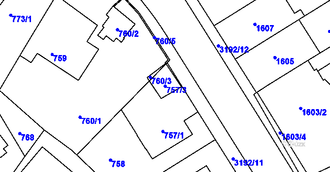Parcela st. 757/3 v KÚ Michle, Katastrální mapa