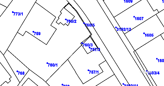 Parcela st. 760/3 v KÚ Michle, Katastrální mapa
