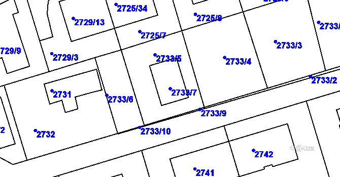 Parcela st. 2733/7 v KÚ Michle, Katastrální mapa