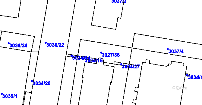 Parcela st. 3027/36 v KÚ Michle, Katastrální mapa