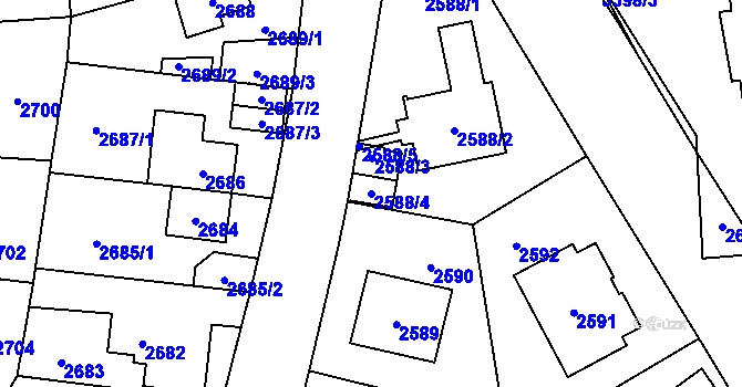 Parcela st. 2588/4 v KÚ Michle, Katastrální mapa