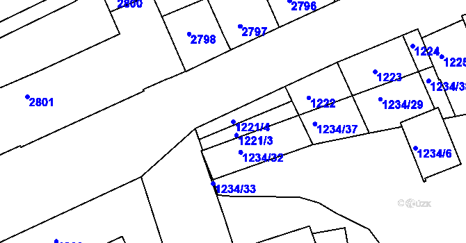 Parcela st. 1221/4 v KÚ Michle, Katastrální mapa