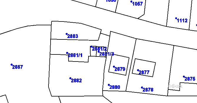 Parcela st. 2881/3 v KÚ Michle, Katastrální mapa