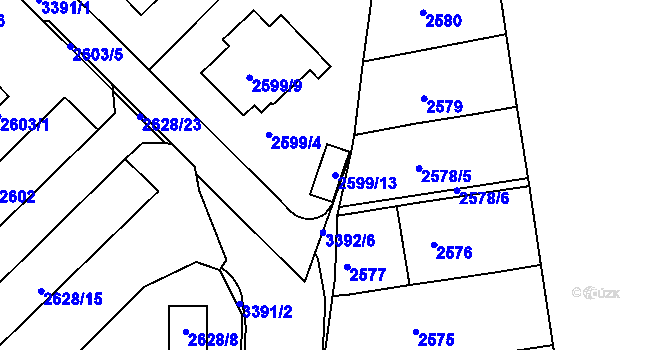 Parcela st. 2599/13 v KÚ Michle, Katastrální mapa