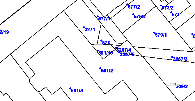 Parcela st. 581/10 v KÚ Michle, Katastrální mapa