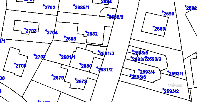 Parcela st. 2681/3 v KÚ Michle, Katastrální mapa