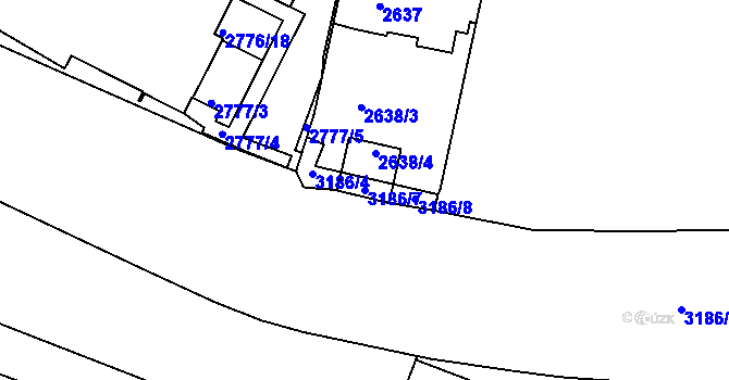 Parcela st. 3186/7 v KÚ Michle, Katastrální mapa