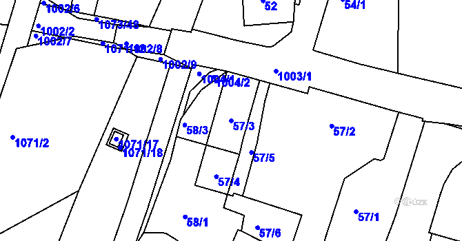 Parcela st. 57/3 v KÚ Hodkovičky, Katastrální mapa