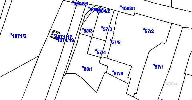Parcela st. 57/4 v KÚ Hodkovičky, Katastrální mapa