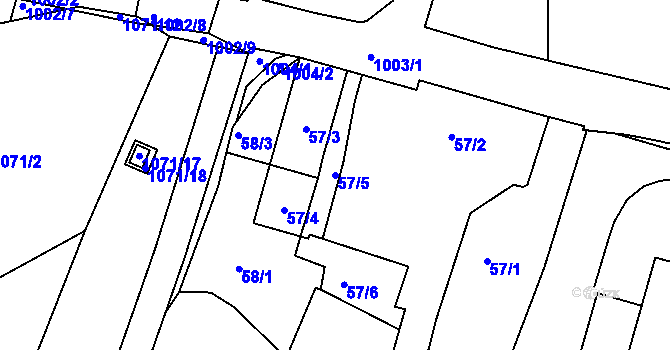 Parcela st. 57/5 v KÚ Hodkovičky, Katastrální mapa