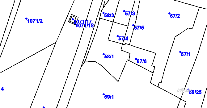 Parcela st. 58/1 v KÚ Hodkovičky, Katastrální mapa