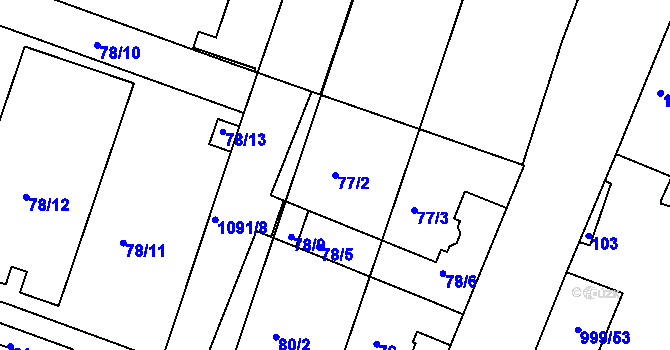 Parcela st. 77/2 v KÚ Hodkovičky, Katastrální mapa