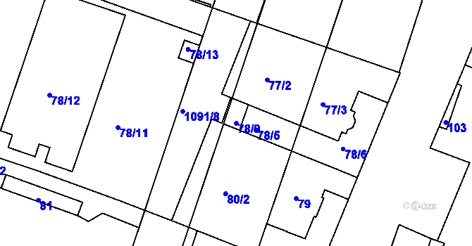 Parcela st. 78/9 v KÚ Hodkovičky, Katastrální mapa